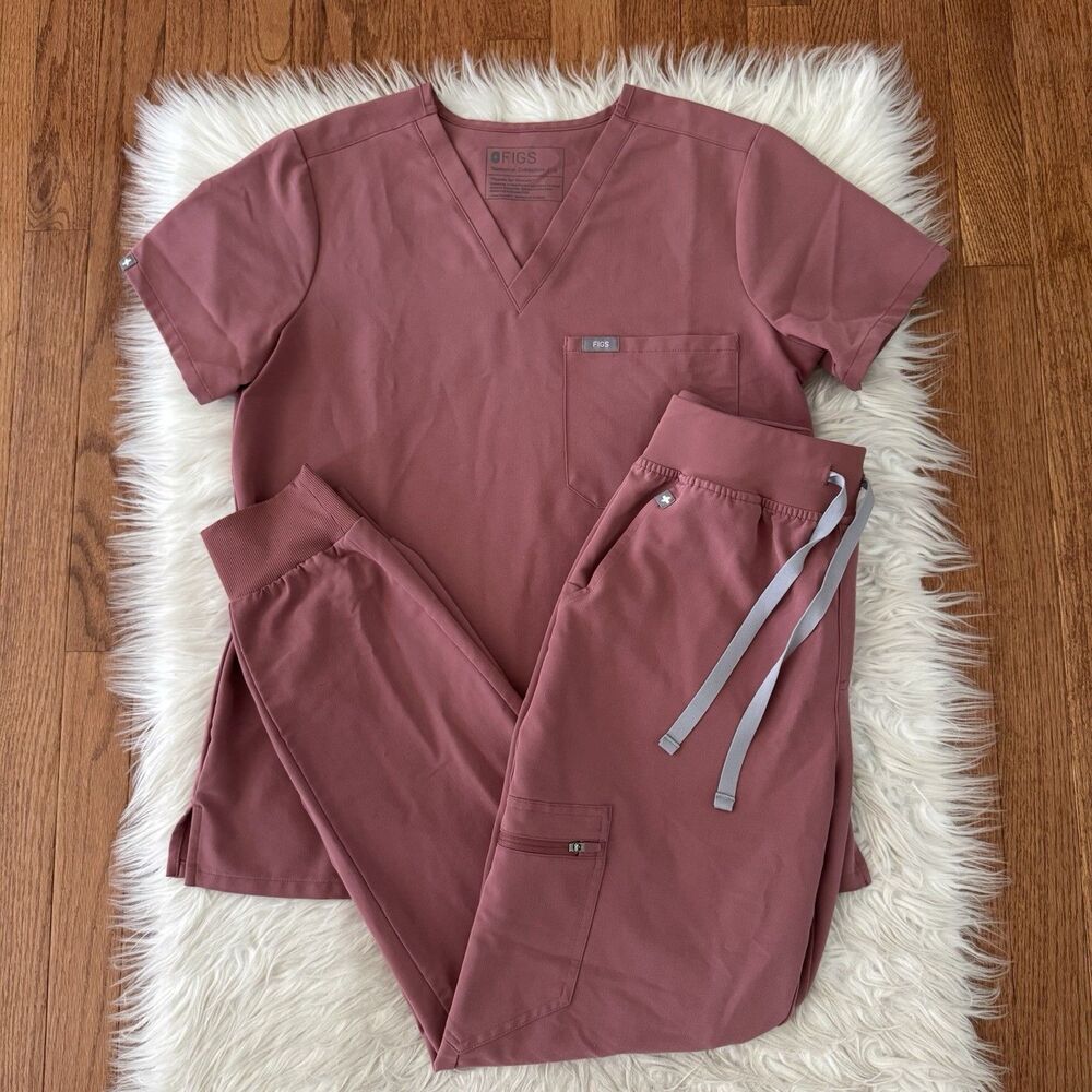 Figs Scrub Set Women’s Small Mauve Zamora High Waisted Joggers Catarina Top FLAW